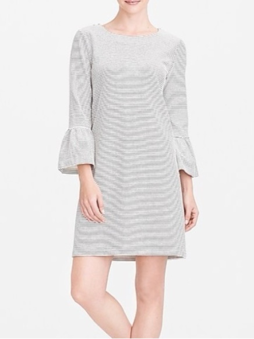 J. Crew Black and White Stripe Ruffle Long Sleeve Dress